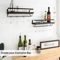 Juego de 2 estantes de Madera rústica para Botellas de Vino con suspensión de Vasos, diseño de Plantas Modernas con Soporte de Almacenamiento para exhibición de Vino, para Cocina, Comedor, Bar - details 1