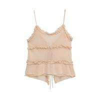 ZOCI- Top corto de verano para mujer, Top informal sin mangas con volantes y diseño plegable, camisola atada de longitud corta - details 1
