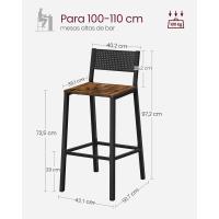 2 Taburetes Altos de Cocina, para Cocina, Comedor, Oficina, Estilo Industrial, Marrón Rústico y Negro - details 5