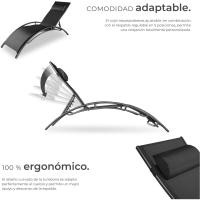 Set de 2 Tumbonas Jardín Exterior, Tumbona con Reposacabezas, Tumbona Playa Reclinable en 7 Posiciones, Tumbona Piscina en Aluminio, Carga Máx. 120 kg, Fácil Montaje - Gris - details 20
