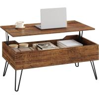 Mesa de Centro Elevable y Extensible Con Espacio Interno, Auxiliar Con Patas Metálicas Para Salón, 95x50x(40-55,5) cm, Marrón Rústico, BTS18hov - details 0