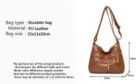 Bolso de hombro Vintage para mujer, bandolera de cuero PU lavado, multifunción, gran capacidad - details 0