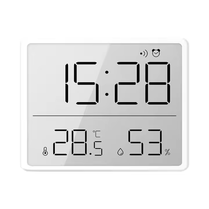 Mini reloj despertador Digital, temperatura, humedad, pitido horario, reloj de mesa con succión magnética, reloj de pared LCD con batería de 12/24H - 1