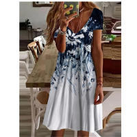 Vestido informal de verano de manga corta con cuello en V para mujer, vestido elegante hasta la rodilla con estampado Floral Vintage 3D, S-3XL - details 2