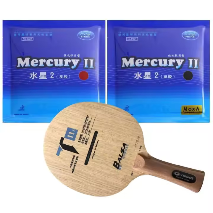 Galaxy YINHE T-11S T11S T 11S hoja de tenis de mesa 2x Mercury II goma con esponja larga Shakehand FL - 1