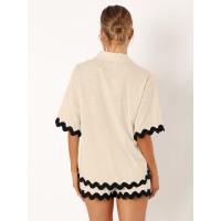 Conjunto de dos piezas de camisa de manga corta con botones y pantalones cortos holgados casuales de moda para mujer, primavera verano. - details 7