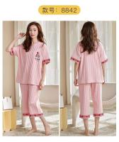 Conjunto de pijama de dibujos animados para mujer, pijama informal con cuello redondo, pantalones cortos y pantalones cortos, 100% algodón, verano, M-5XL - details 15
