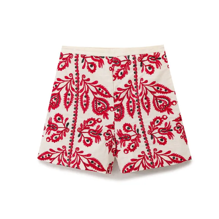 Pantalones Cortos Bordados de Cintura Alta para Mujeres Estilo Casual de Moda Primavera-Verano 2025 - 1