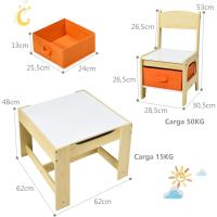 Juego de Mesa y 2 Sillas Infantiles 3 en 1, Grupo de Asientos y Escritorio con Pizarra para Niños, Mueble Infantil con Cajón de Almacenamiento Que Ahorra Espacio, Madera, Naranja - details 6