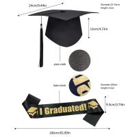 Juego de gorra y faja de graduación ajustables, elegante, con borlas, sombrero académico y cinturones, accesorios para fotos de plástico, 2 uds. - details 0