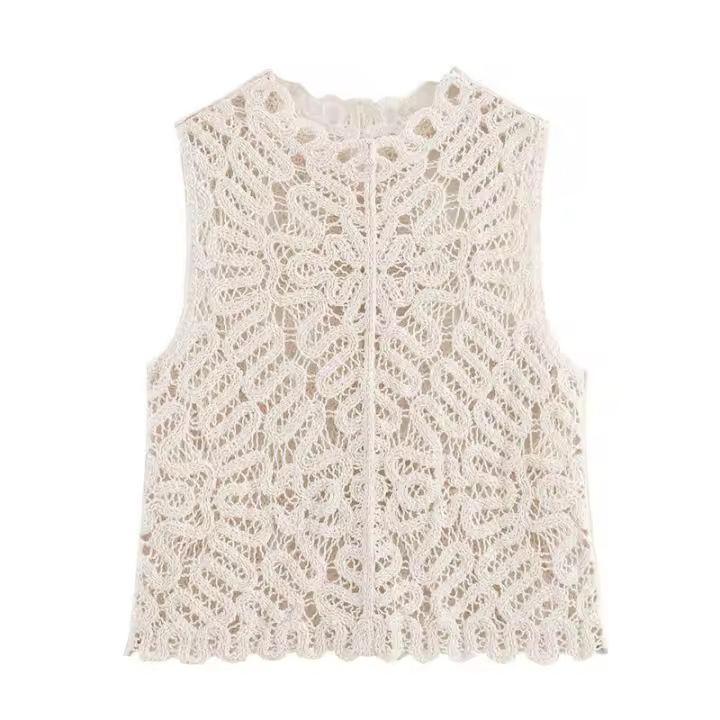 OUWU- Conjunto de falda por debajo de la rodilla de punto de ganchillo para mujer, Top corto de moda, traje elegante de 2 piezas - 1