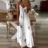 Vestido Maxi de Plumas Elegante Cómodo con Cuello en V Cuidado Fácil Moda para Mujeres - details 2