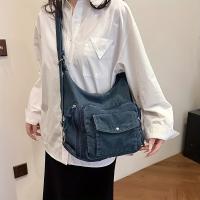 Mochila de Denim Holgada Elegante Correa Ajustable, Cierre de Cremallera, Forro de Poliéster, Estilo Casual, Versátil para Estudiantes y Commuters Bolso de Cruz y Hombro - details 1