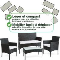 Muebles de jardín de Resina Trenzada Negra - 4 Asientos: 1 sofá, 2 sillones, 1 Mesa de Centro - Cojines Beige con - details 4