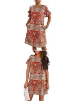 Mini vestido de playa informal de manga corta de verano para mujer con cuello redondo - details 1