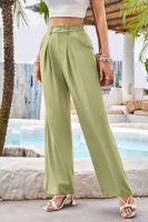 Pantalones de cintura alta para mujer, pantalones de vestir lisos a la moda, pantalones holgados de pierna recta para primavera y otoño - details 18