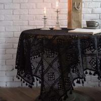 Gancho de ganchillo de algodón cuadrado rural tejido a mano, pasillo de balcón de dormitorio, mesa redonda de fiesta de té, mantel de tela de piano, mantel - details 5