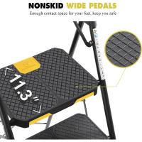 Escalera Plegable de 4 Peldaños con Bandeja de Herramientas e Bloqueo de Seguridad, Carga hasta 360 kg, Escalera Doméstica con Pedal Ancho Antideslizante e Pasamanos, Uso Hogar Cocina, Negro - details 2