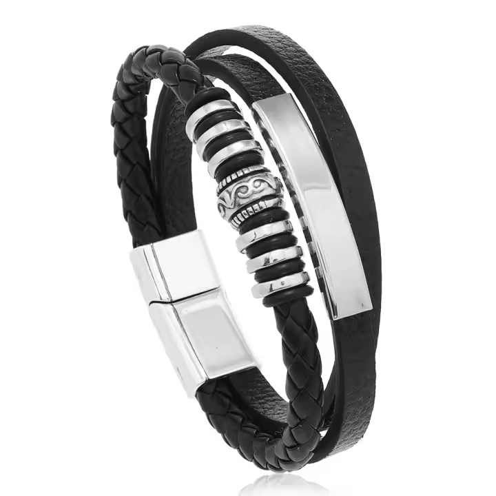Pulseras de cuero de moda para helbres, pulsera de Maple inoxidable de, Cuerda trenzada multicapa, Joyería masculina - 1