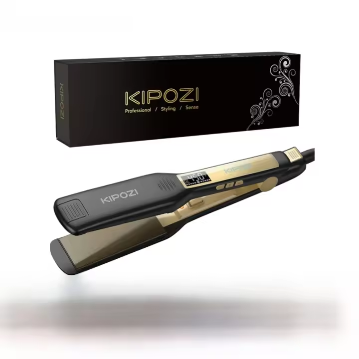 Plancha de pelo profesional KIPOZI, plancha plana de titanio con pantalla LCD Digital, rizador de calentamiento instantáneo de doble voltaje - 1