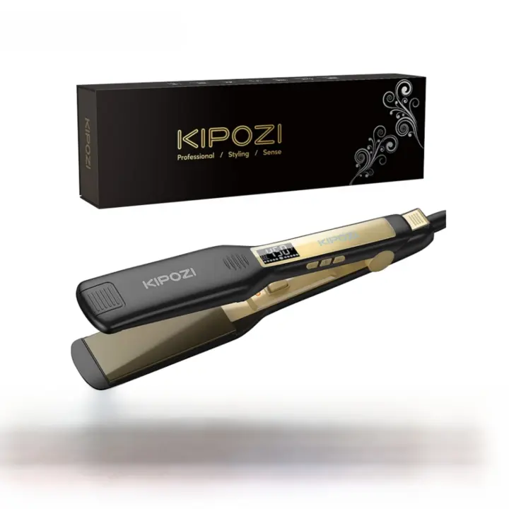 Plancha de pelo profesional KIPOZI, plancha plana de titanio con pantalla LCD Digital, rizador de calentamiento instantáneo de doble voltaje - 1