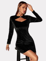 Mujer recortada vestido de terciopelo de manga larga falda Mini - details 7