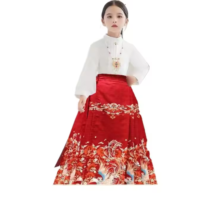 Conjunto de falda con cara de caballo para niña, estilo chino, Hanfu diario para niños, disfraz antiguo, media falda, tesoro de mujer, fino de verano - 1