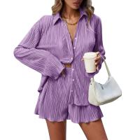 Conjunto de Pantalones Cortos Sueltos Informales para Mujer Traje Elegante de Dos Piezas Color Liso - details 11