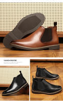 Botas de cuero de estilo británico para hombre, zapatos cortos sin cordones, versátiles, a la moda, estilo Chelsea, talla grande - details 2
