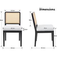Juego de 2 sillas de comedor de madera, sillas de cocina rústicas con respaldo de ratán, sillas de restaurante tapizadas de lino, sillas de salón sencillas para el hogar, negro - details 1