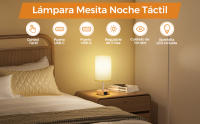 Lámpara de Mesita de Noche Táctil Regulable, Lámpara de Mesa con Puertos de Carga USB A + C, Pantalla de Tela de Lino - details 1