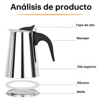 Cafetera de acero inoxidable, cafetera moka italiana, cafetera expreso, cafetera de percolador, utensilios para café con leche para estufa de 100 ml/200 ml/300 ml/450 ml - details 1