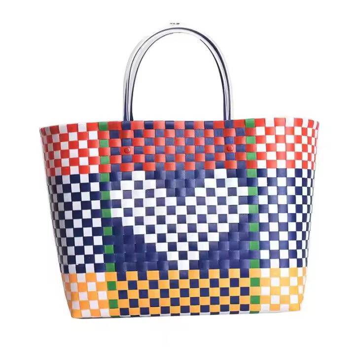 Nuevas llegadas de individualidad de verano, bolso portátil de contraste de Color para mujer, bolso de mano para compras en la playa y vacaciones, cesta de verduras - 1