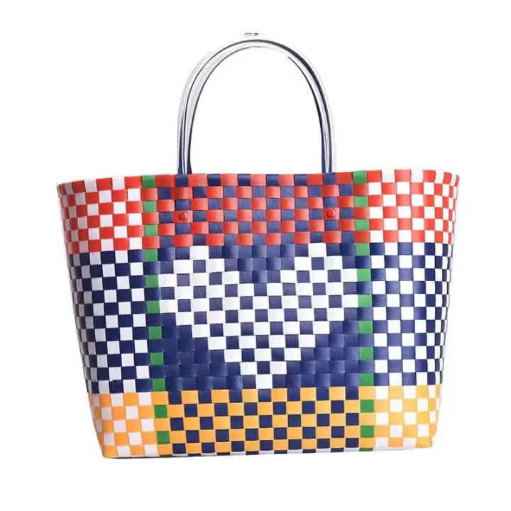 Nuevas llegadas de individualidad de verano, bolso portátil de contraste de Color para mujer, bolso de mano para compras en la playa y vacaciones, cesta de verduras - 1