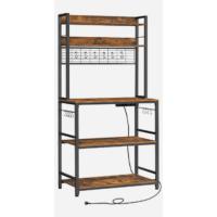 Estantería de Cocina con 2 Cestas de Malla Metálica, Estantería para Microondas, con Estantes y Ganchos, 35 x 80 x 95 cm, Estilo Industrial, Marrón Rústico y Negro Tinta KKS96X - details 4