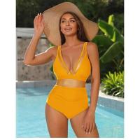 Traje de baño de una pieza con cobertura total de malla con control de barriga para mujer - details 14