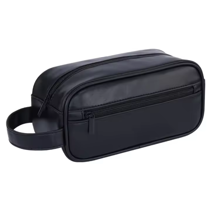 Neceser de cuero portátil con múltiples bolsillos para hombre, bolsa de almacenamiento de cosméticos de mano con cremallera, bolsa de maquillaje impermeable de gran capacidad para mujer - 1