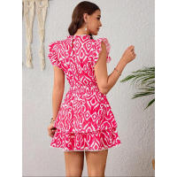 Vestido corto estampado con cuello en V, estilo europeo y americano, elegante y con temperamento, para mujer, verano 2025 - details 3