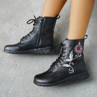 Botas cortas de cuero bordadas para mujer, zapatos planos al tobillo, deportivos, de mezclilla, estilo Chelsea, a la moda, invierno, 2023 - details 21