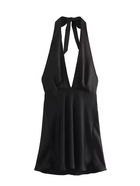 Vestido de noche de club de moda de verano 2024 para mujer sin espalda a la moda con cuello en V mini de seda satinada - 1