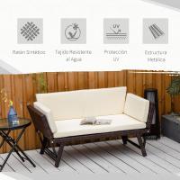 Ratán Convertible de 2 Plazas Cama Individual con Respalones Acolchados y Sofá Doble para Exterior Jardín Patio Terraza 129x63x67 cm Beige - details 2