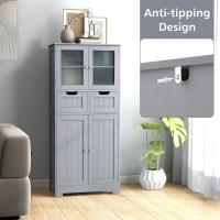 Armario Suelo de Baño, Mueble de Baño con Estantes Ajustables, Mueble de Almacenaje con Cajones y Doble Puerta, Mueble Lateral Multifuncional para Cocina (Gris) - details 3