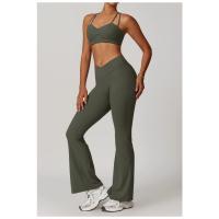 Pantalones acampanados de cintura alta para mujer, mallas deportivas elásticas, ropa deportiva, cinturón cruzado, botas cortas, pantalones de Yoga - details 4
