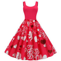 Women vintage spaghetti strap floral print high waist elegant sleeveless a-line party midi dress - details 58