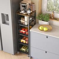 Carrito Cocina,Verdulero Cocina,Carro de 5 Niveles con de Cesta Ruedas bloqueables (Negro) - details 0