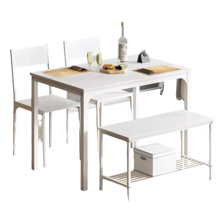 Juego de mesa de comedor para 4 personas, 110 cm Juego de mesa de cocina para 4, 2 sillas con respaldo, banco para 2 personas con estante de almacenamiento, juego de muebles nido para comedor - 1
