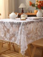 Colgante blanco de flor y pájaro Ense con borla en mantel, mesa de centro de sala de estar, mantel de mesa de boda - details 9