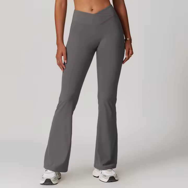 Pantalones acampanados de cintura alta para mujer, mallas deportivas elásticas, ropa deportiva, cinturón cruzado, botas cortas, pantalones de Yoga - 1