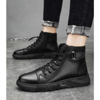 Zapatos de piel de moda para hombre, botas altas estilo Chelsea, impermeables, cómodas, con plataforma, 2025 - details 23