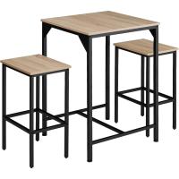 Bar, Conjunto de taburetes con mesa para bistró, Conjunto minimalista de comedor con asientos estilo industrial (madera industrial oscura, rústica) - details 7